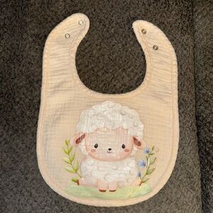 NEW Handcrafted Lamb Baby Bib- Ivory